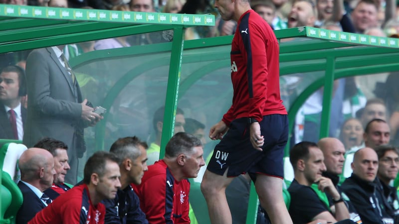 &nbsp;Rangers assistant manager David Weir is sent to the stands by referee Willie Colburn (Andrew Milligan/PA Wire)