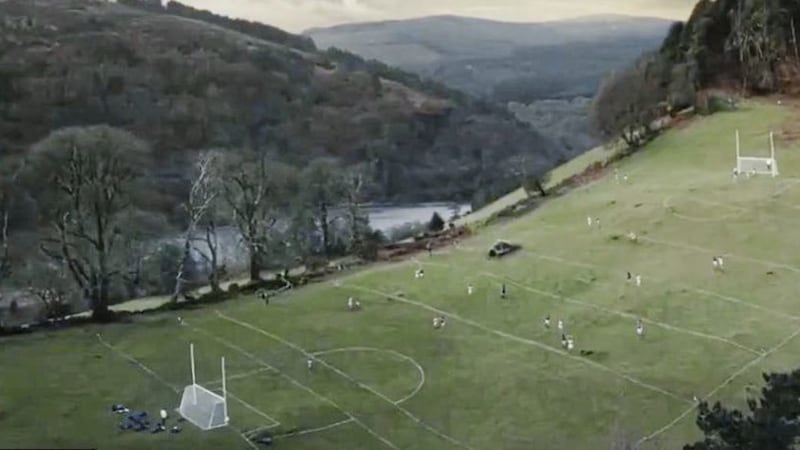 Ladies footballers in action on the side of a mountain in Glendalough in County Wicklow, the setting for Lidl&rsquo;s latest Ladies Football television advert &lsquo;Level the Playing Field&rsquo;.