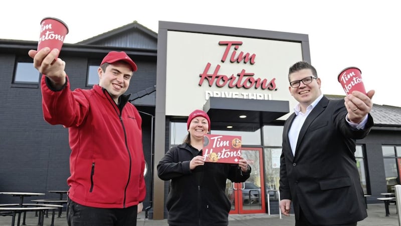 Celebrating the opening of Tim Hortons at The Junction are (L-R) Chris Toner, New Store Opening Manager, Tim Hortons; Geraldine Robinson, Regional Manager, Tim Hortons and Chris Flynn, Centre Director, The Junction.   