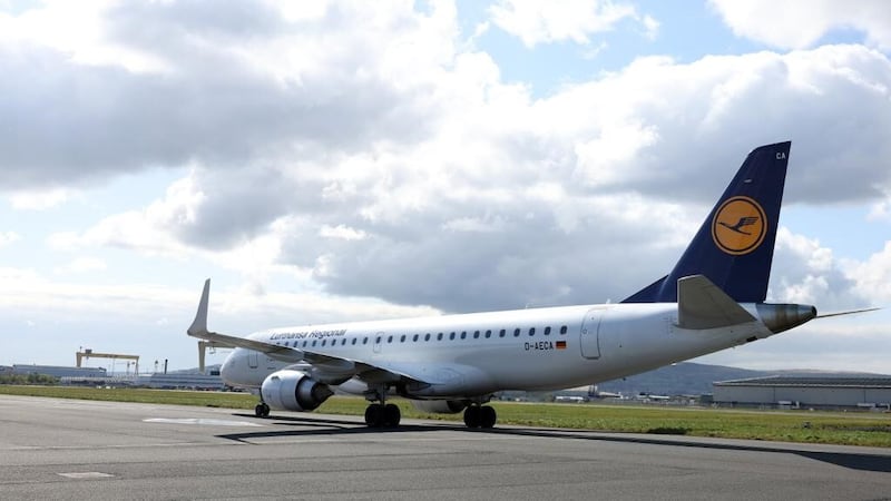 Lufthansa landing at Belfast City Airport on Monday.
