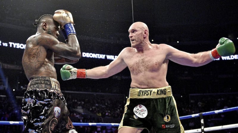 Deontay Wilder and Tyson Fury during their WBC Heavyweight Championship &#39;draw&#39; last December 1, 2018. 