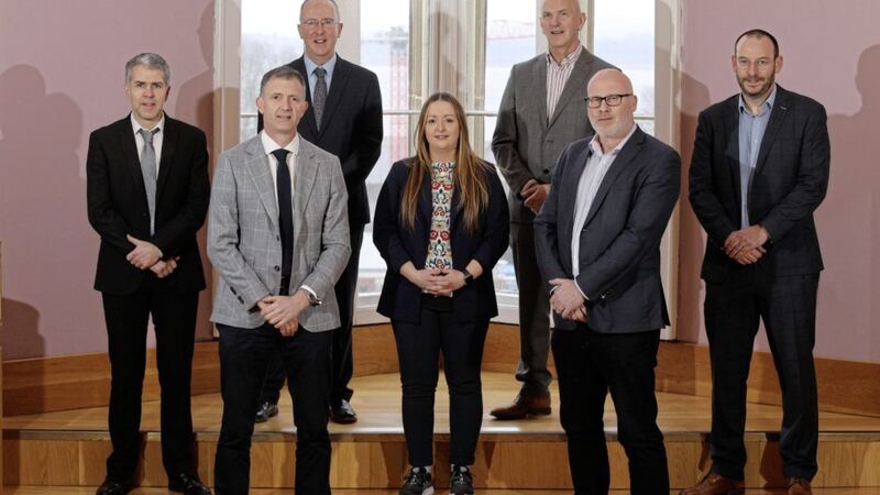 Pictured making the PwC announcement are (from left) Jim Harkin, Ian McConnell, Des Gartland, Dr Debbie Rankin, George McKinney, Allister Lee and Chris Nugent 