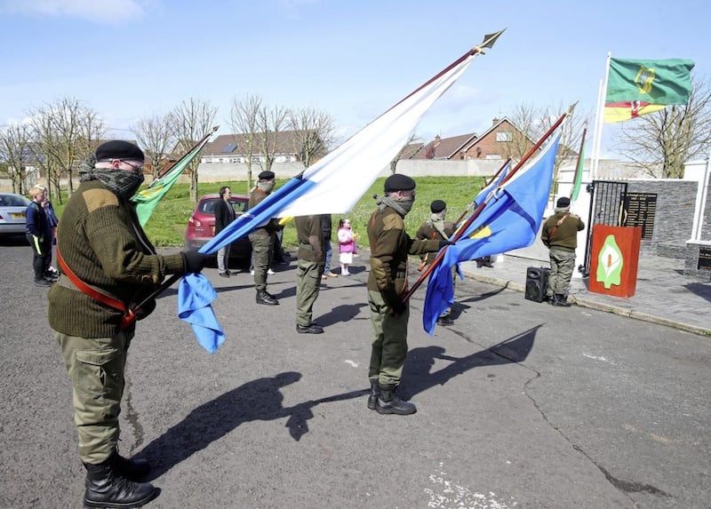 Republican Sinn Fein colour party at a Easter commemoration in the Kilwilkee Estate in Lurgan, Co Armagh Picture Mal McCann. 