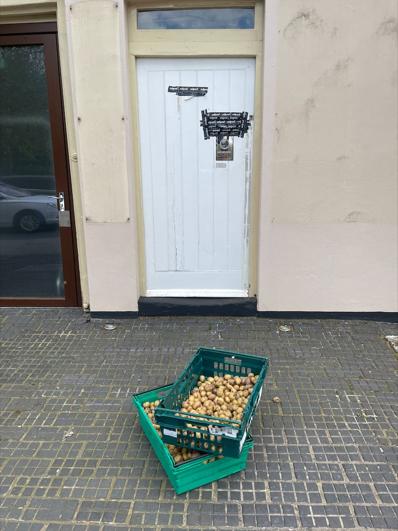 Boxes of potatoes outside the York & Albany pub