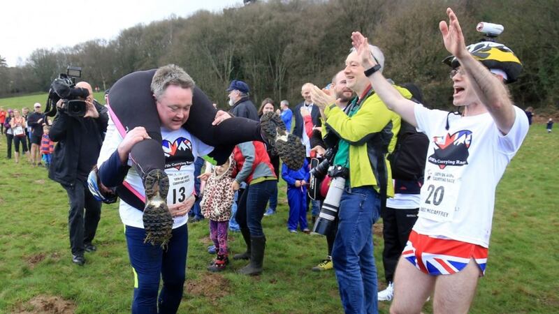 We put funny quotes about marriage over pictures of Dorking's annual Wife Carrying Race
