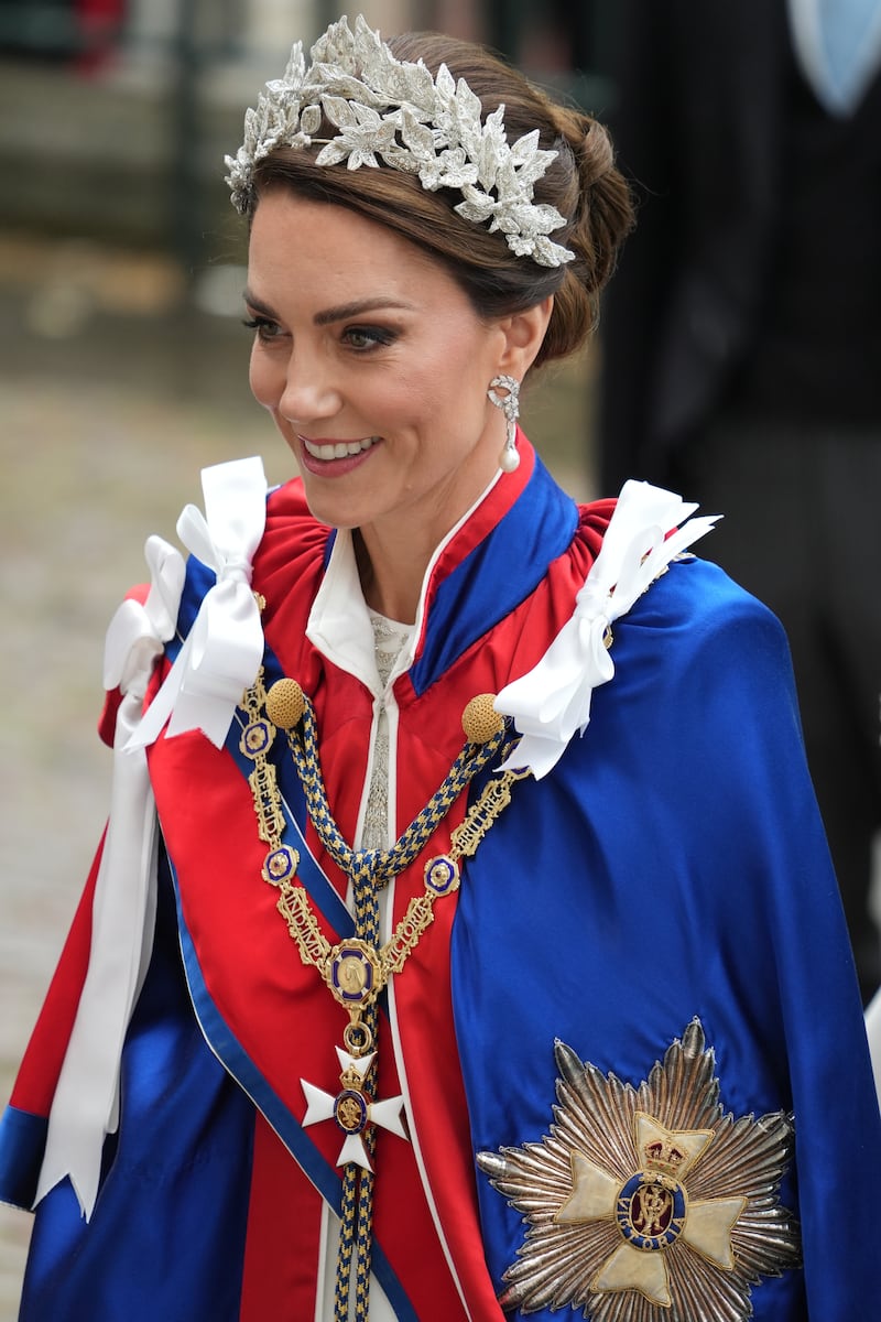 The Princess of Wales in a Royal Victorian Order mantle at the coronation