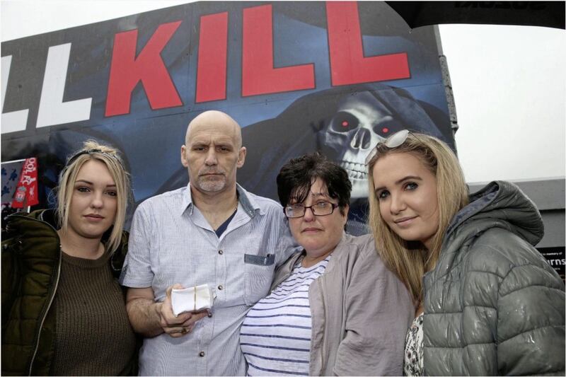 Jamie Burns' parents, William and Leslie, launched the 1 Pill Will Kill campaign in north Belfast after losing their son seven years ago.  Picture by Hugh Russell.