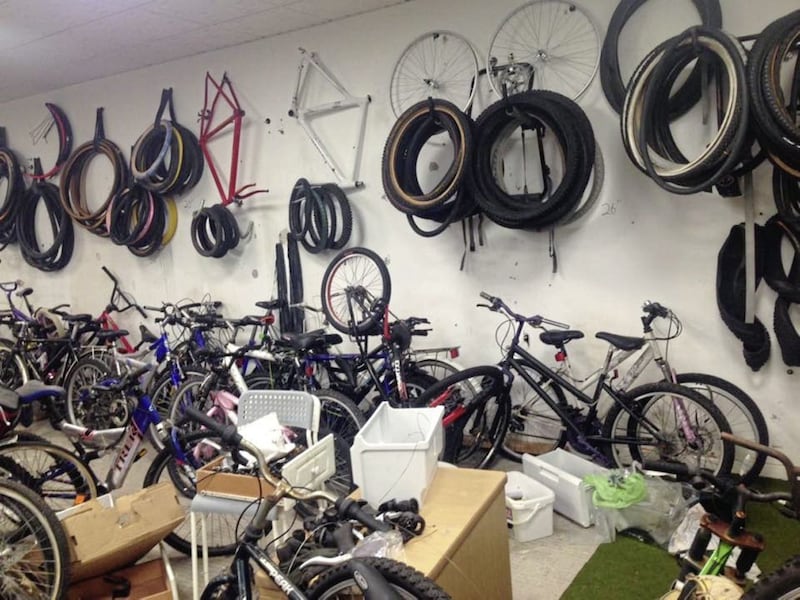 Bicycles and parts at the Belfast charity&#39;s Sunnyside Street headquarters 