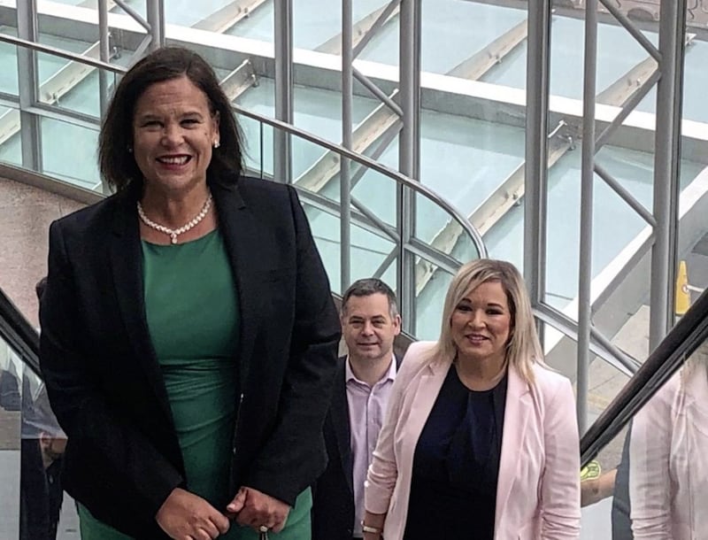 Mary Lou McDonald, Michelle O&#39;Neill and Pearse Doherty at Dublin&#39;s Convention Centre 