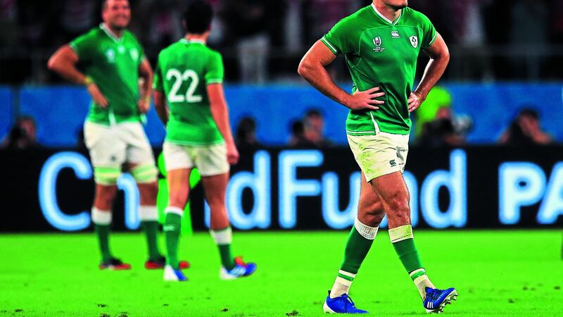 Ireland's Jacob Stockdale looks dejected after the 2019 Rugby World Cup match at the Shizoka Stadium Ecopa, Shizouka Prefecture, Japan on Saturday September 28, 2019. Picture by Adam Davy/PA Wire.  