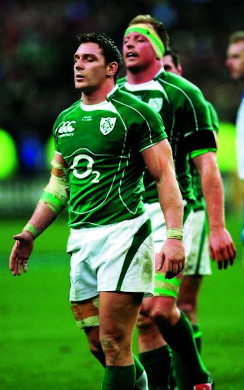 Ireland's David Wallace and Mick O'Driscoll following the RBS 6 Nations match against France at the Stade de France Paris on Saturday February 9 2008.&nbsp;