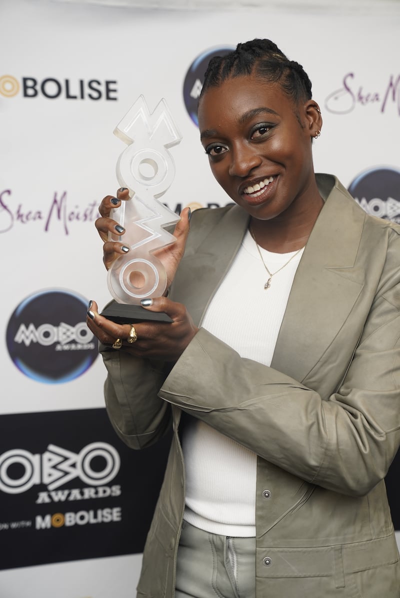 Little Simz with her Best Hip-Hop award at the Mobo Awards