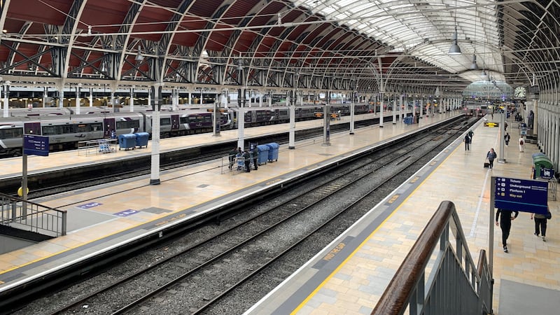 Empty platforms at Paddington railway station in London (Peter Clifton/PA)