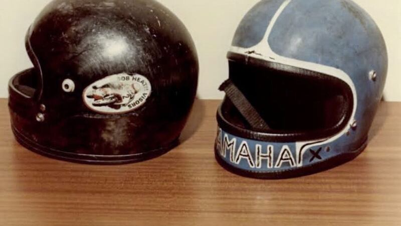 The helmets worn by two men suspected of being involved in the 1982 Kinnego Embankment bomb which claimed the lives of three RUC men 