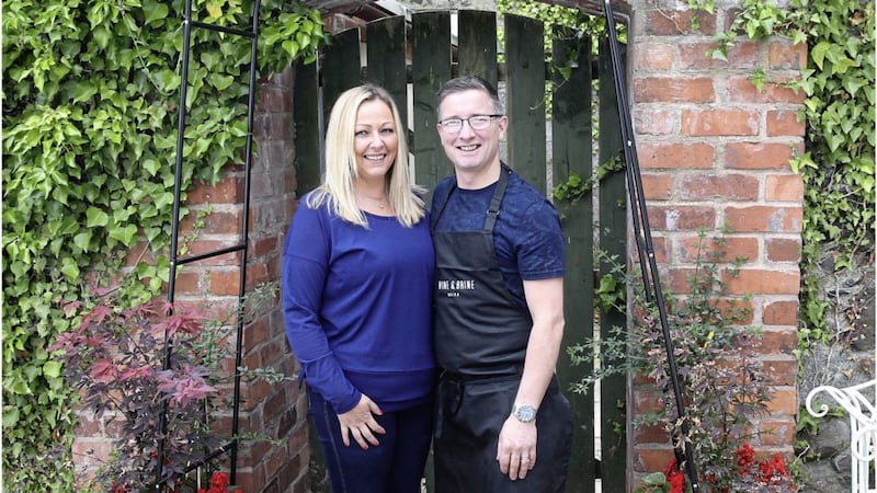 Chris McGowan with his wife Davina at their restaurant Wine &amp; Brine in Moira. Picture: Hugh Russell 
