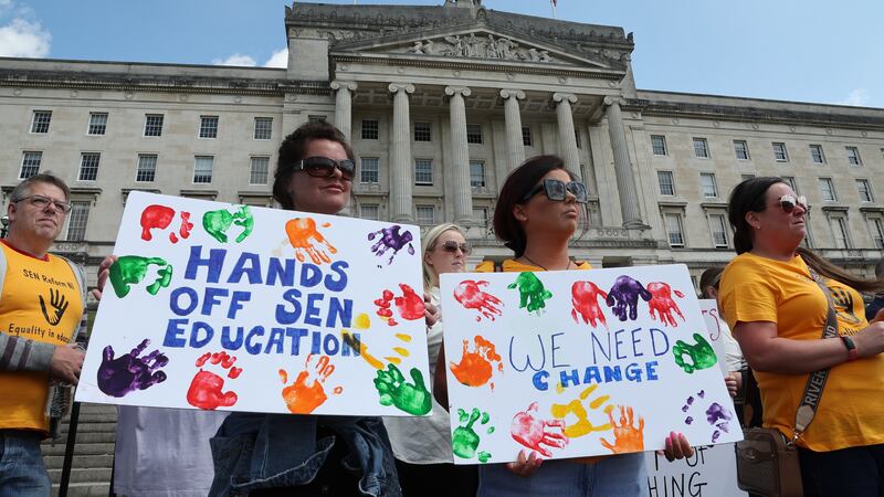 Parents of children with additional needs protested at Stormont on Wednesday. Picture by Hugh Russell