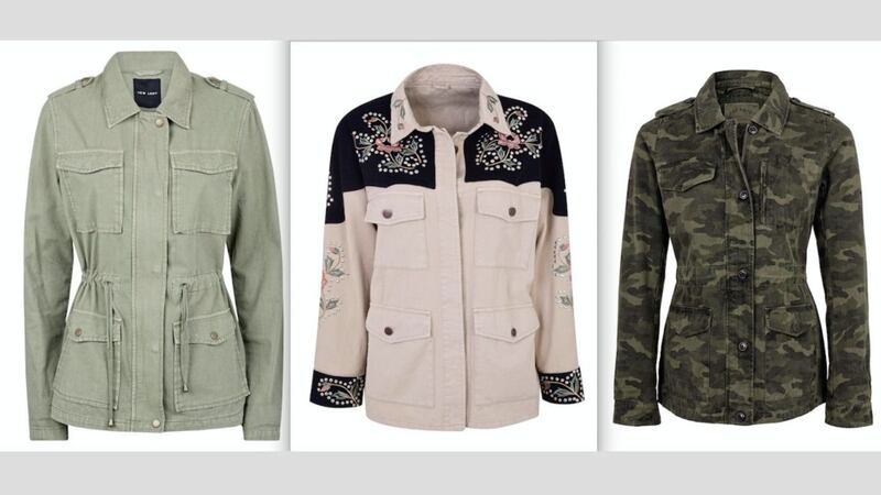 From left, New Look Khaki Cotton Shacket, &pound;29.99; Topshop Rodeo Shacket, &pound;69; Fat Face Suffolk Camo Cotton Jacket, &pound;69 