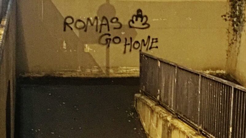 Police are investigating after offensive graffiti was daubed on a wall in Ballymena, Co Antrim   