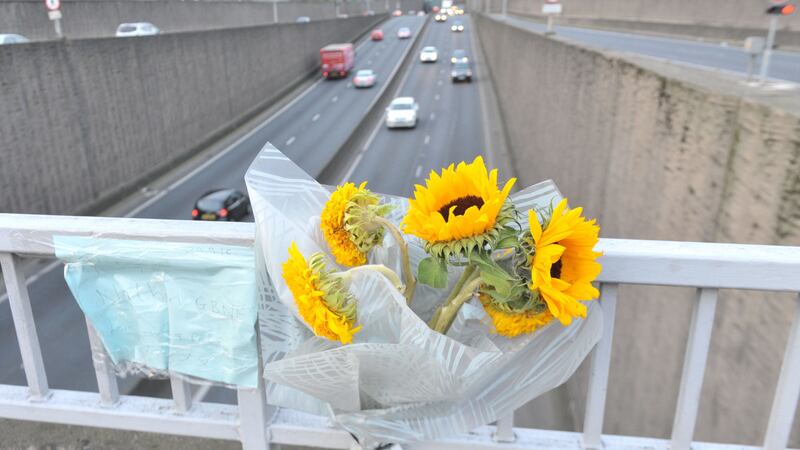 Flowers left at the Westlink in Belfast in memory of teenager Nathan Ritchie. Picture by Alan Lewis, Photopress