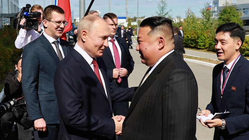 Vladimir Putin and Kim Jong Un held talks on Wednesday (Vladimir Smirnov, Sputnik, Kremlin Pool Photo via AP)