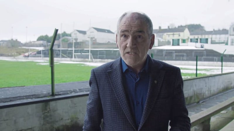 Tyrone GAA manager Mickey Harte speaking in a pro-life LoveBoth video at Cootehill Celtic&#39;s ground in Co Cavan last month 