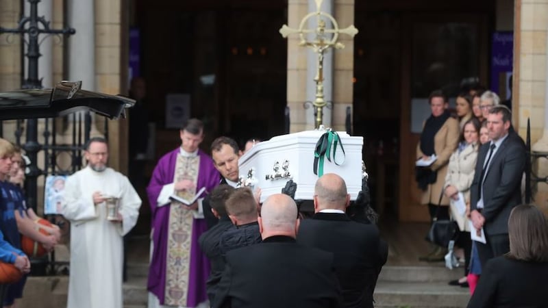 The coffin of Noah Donohoe is carried into St Patrick's Church in Belfast for Requiem Mass. Picture by&nbsp;Niall Carson/PA Wire&nbsp;