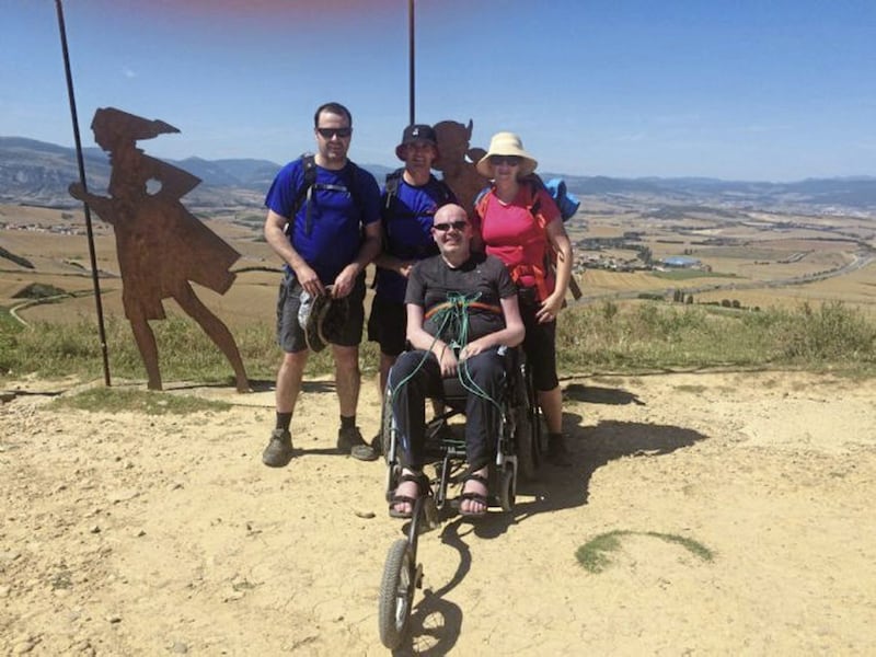 Former Antrim football GAA captain, Anto Finnegan pictured with his wife, Alison and their two friends, Cormac Carmichael and Brendan Elliot. The team are pictured undertaking the Camino Frances to raise awareness of Motor Neurone Disease 