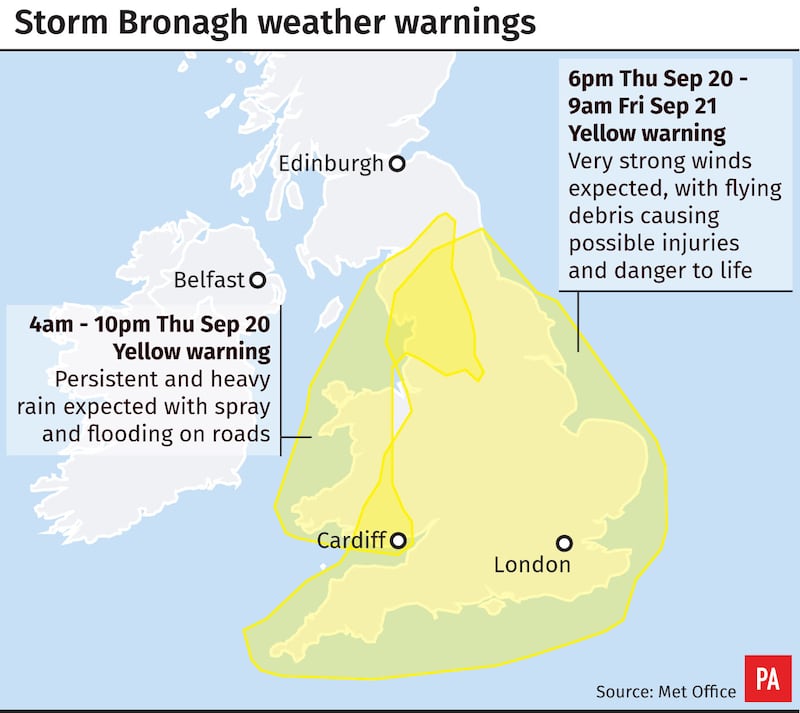 Storm Bronagh warnings