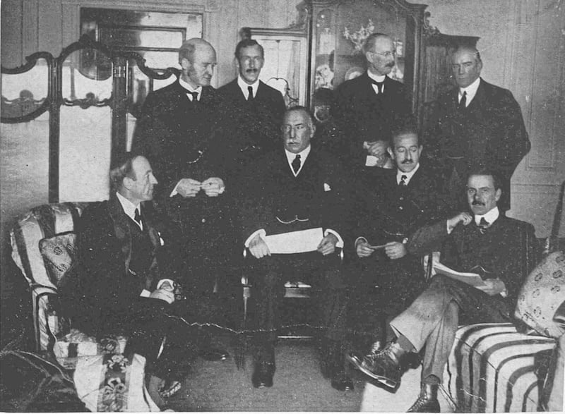James Craig and other members of the Northern Ireland cabinet in London in November 1921 during the Anglo-Irish Treaty negotiations, as recorded in the Sphere 