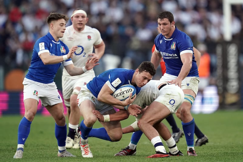 Paolo Garbisi, with ball, helped Italy push England close last weekend