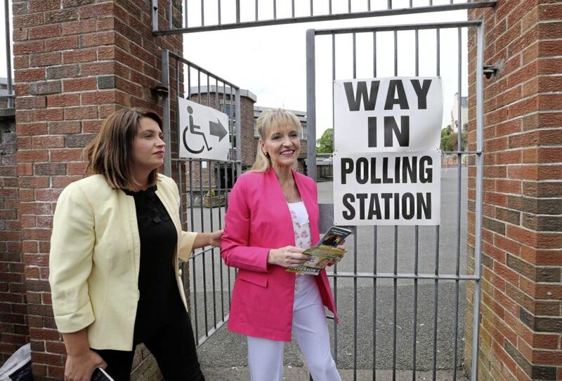 Sinn F&eacute;in European election candidate Martina Anderson arrives to vote at the Model Primary School in Derry on Thursday of last week. Picture by Margaret McLaughlin 