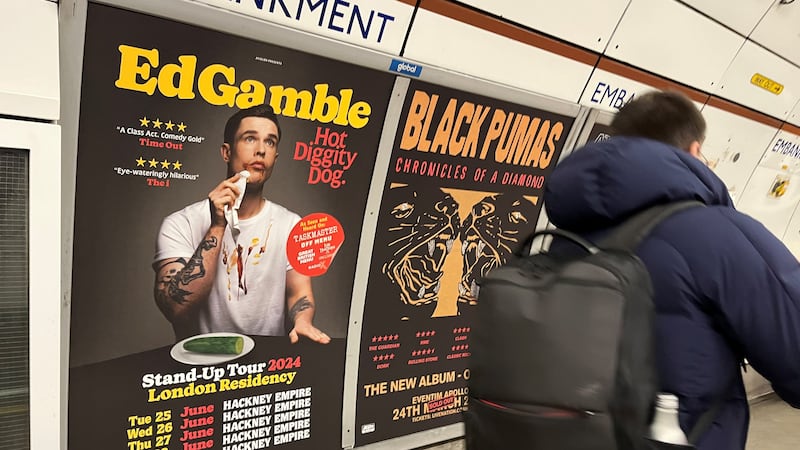 A poster advertising Ed Gamble’s Hot Diggity Dog tour on the Bakerloo line