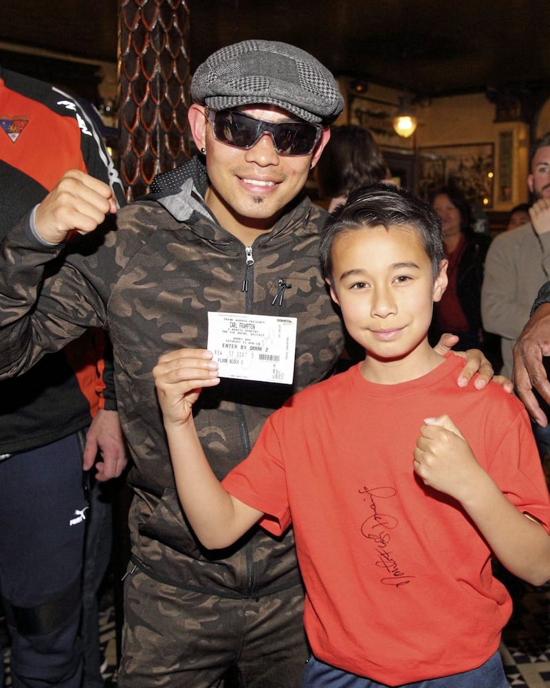 Boxer Nonito Donaire at the Crown Bar yesterday evening where he met boxing fans following his fight with Carl Frampton. Picture by Cliff Donaldson 