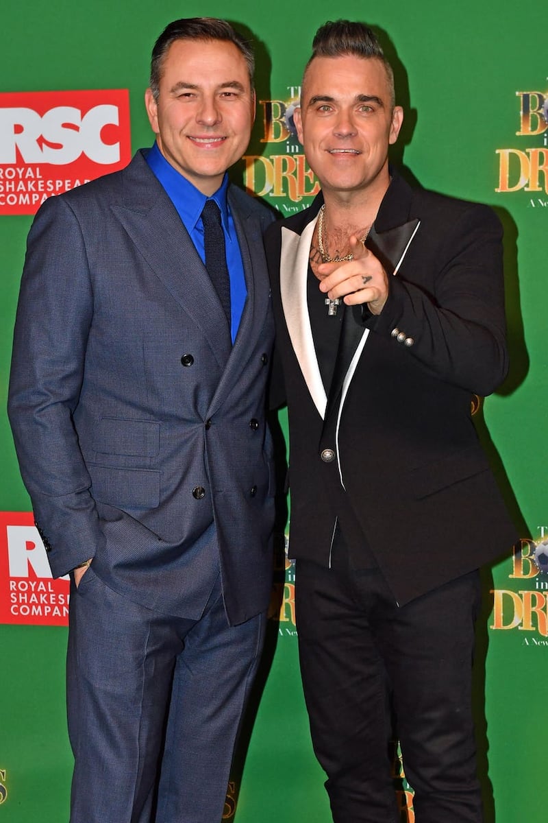 David Walliams and Robbie Williams attending the opening night of The Boy In The Dress 