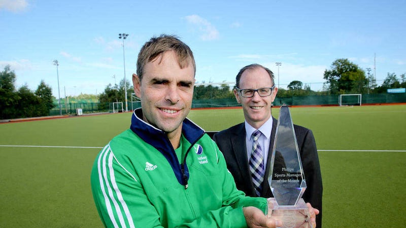 Craig Fulton, head coach to the Irish Hockey team, pictured with Philips Manager of the Month award  