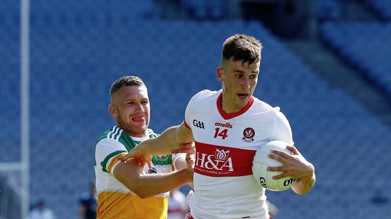 Shane McGuigan scored six points as Derry battled from behind to beat Meath in Navan yesterday. Pic Philip Walsh. 