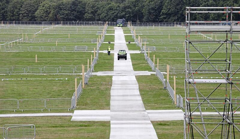 Preparations are underway at the site in Phoenix Park, Dublin, where Pope Francis will perform the closing mass of the World Meeting of Families 2018 on Sunday. Picture by Laura Hutton/PA 