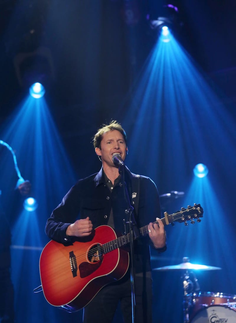 James Blunt performing during filming for the Graham Norton Show