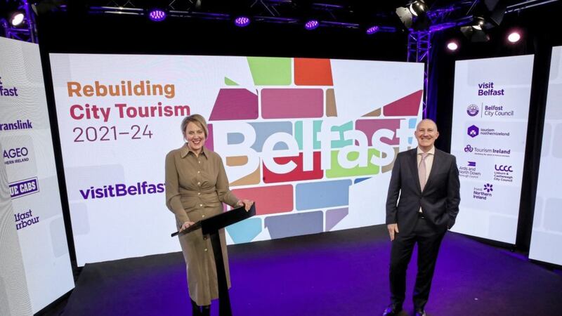 Visit Belfast chair Kathryn Thompson and chief executive Gerry Lennon 