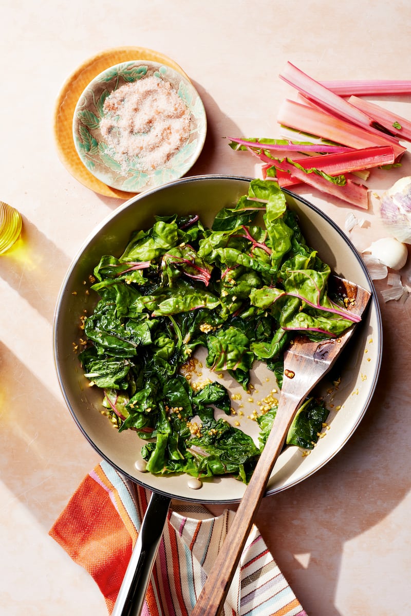 Sauteed greens complete the dish