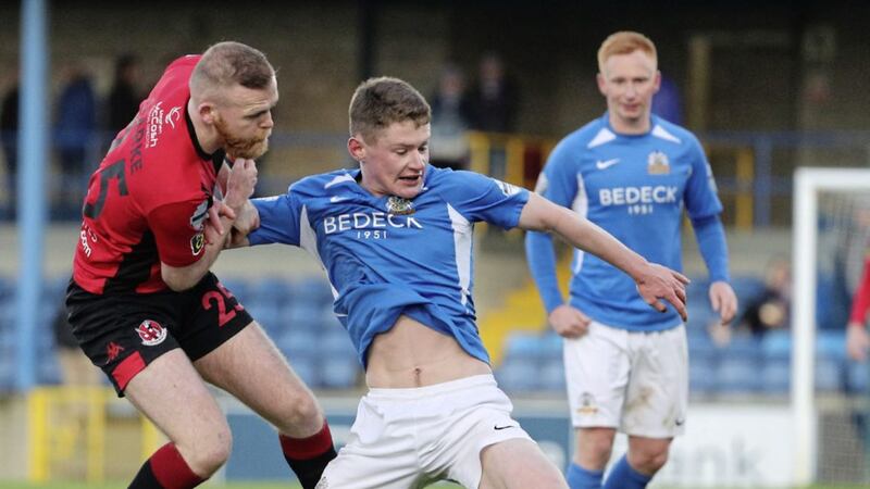 Patrick Burns pictured playing for Glenavon last season. The Crumlin youngster is heading to Notre Dame this summer to embark on an academic and soccer career 