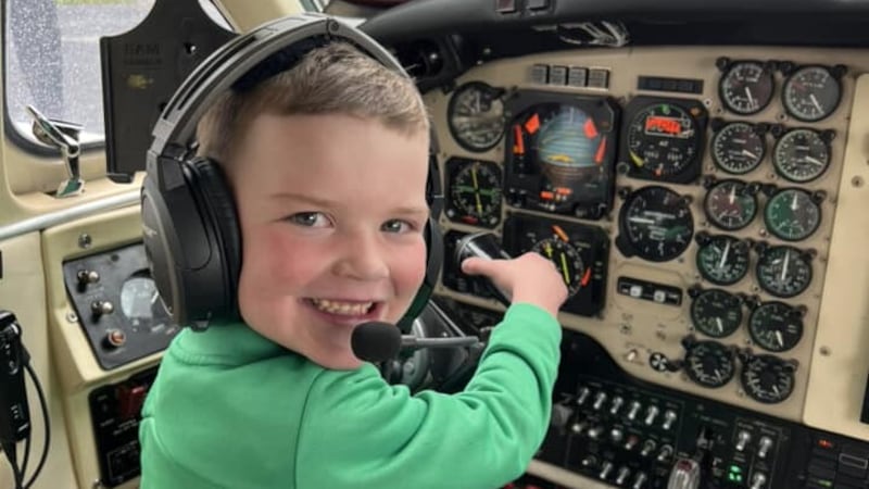 Dáithi at the controls as he travelled to Newcastle for surgery
