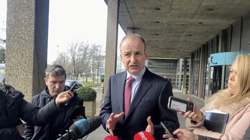 Fianna F&aacute;il leader Micheal Martin speaks to reporters outside RT&Eacute; television studio in Dublin  Picture by Aine McMahon/PA 