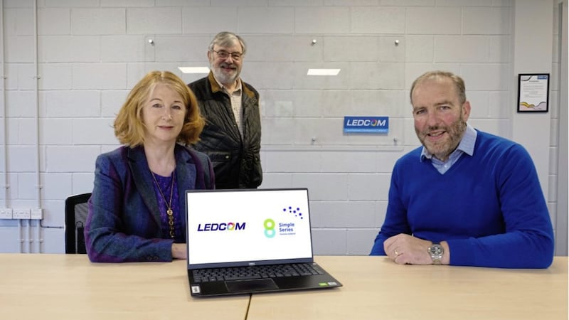 Ledcom chairman Dr Norman Apsley and chief executive Ken Nelson with Shirley Palmer, CEO and founder of The Simple Series 