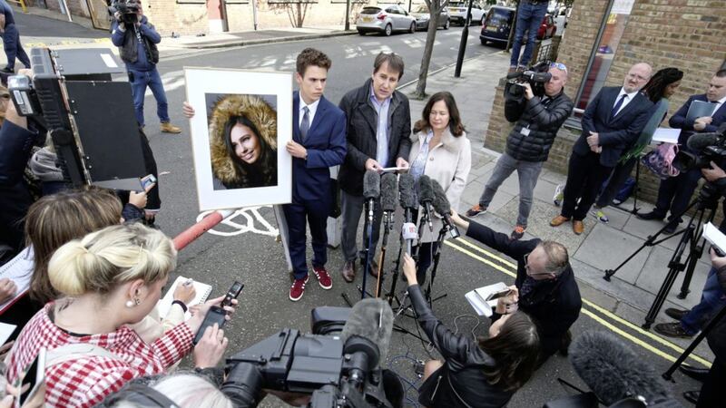 Nadim and Tanya Ednan-Laperouse, with their son Alex, speaking to the press outside West London Coroners Court last week, following the conclusion of the inquest into their daughter Natasha&#39;s death 