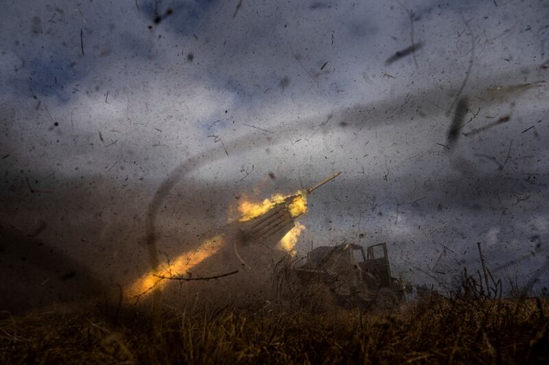 A Ukrainian MSLR BM-21 ‘Grad’ rocket launcher fires towards Russian positions at the frontline near Kreminna, Ukraine (File image/Evgeniy Maloletka/AP)