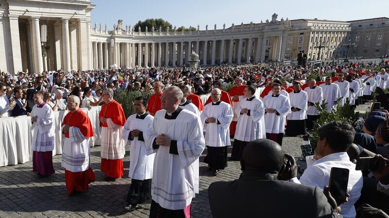 Newly elected cardinals arrive in a procession in St Peter’s Square (Riccardo De Luca/AP)