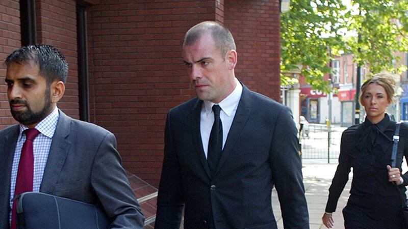 <span style="font-family: Arial, sans-serif; ">Derry footballer Darron Gibson (centre) who plays for Everton arriving at court where he admitted drink driving and fleeing the scene. Picture by Tony Spencer, PA Wire</span>