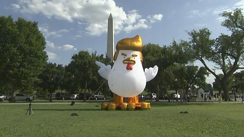 The person who inflated it said it was there to make fun of the president.