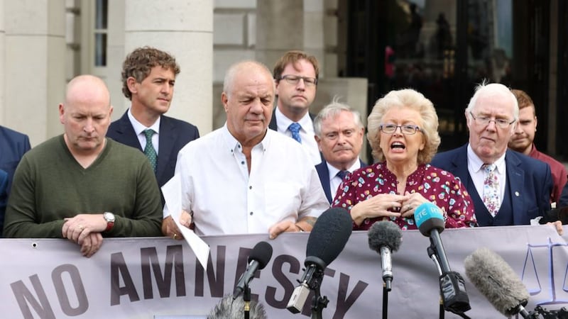 &nbsp;Julie Hambleton (centre right) speaking outside Belfast City Hall after a meeting of victims of the Troubles with local political parties and from the Republic of Ireland over their opposition to British Government plans to end all troubles related prosecutions. Picture by&nbsp;Liam McBurney/PA Wire